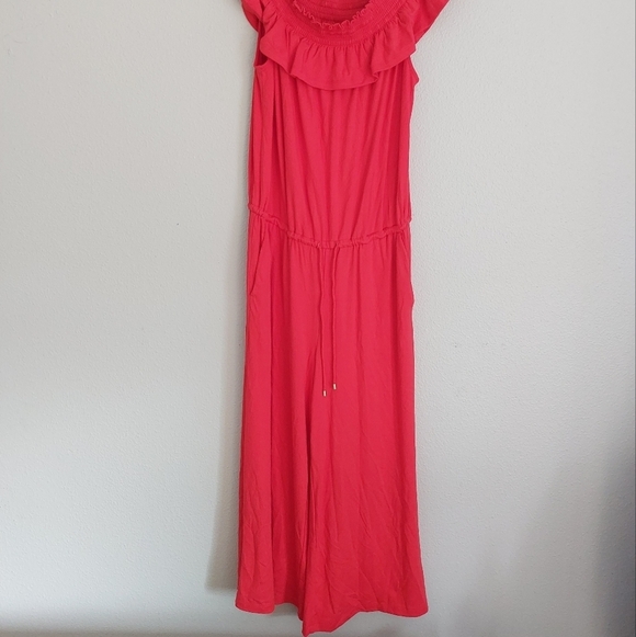 Polo Ralph Lauren Off The Shoulder Red Cropped Jumpsuit Medium Valentine Rare - Picture 10 of 10